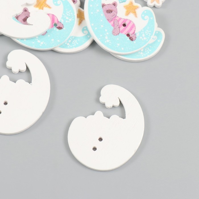 Пуговицы дерево для творчества 2 прокола Пуговицы дерево для творчества 2 прокола "Мишка на месяце" набор 15 шт 2,8х3,4 см