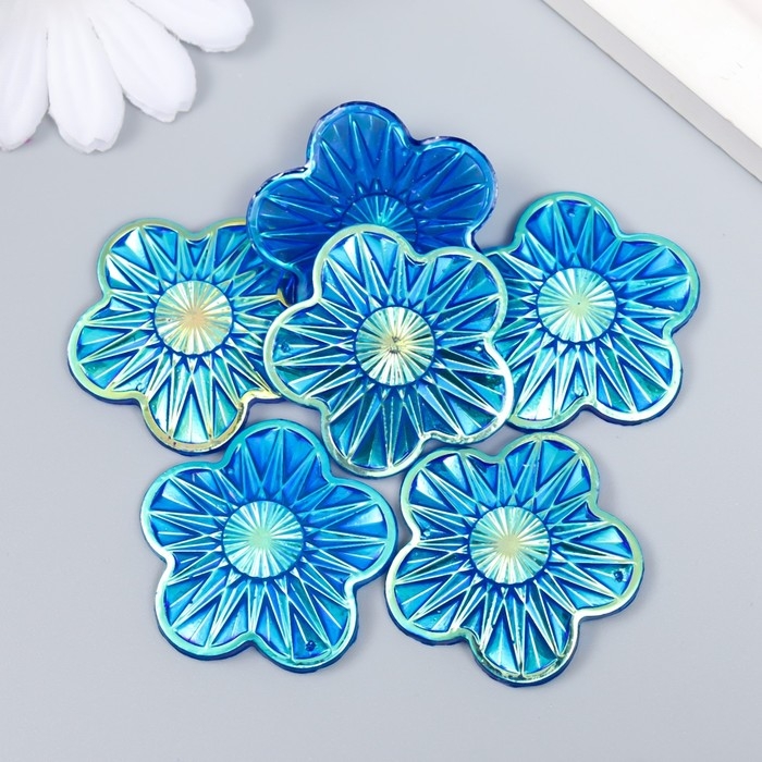 Декор для творчества пластик Декор для творчества пластик "Цветок" голография синий набор 6 шт 3,5х3,5 см
