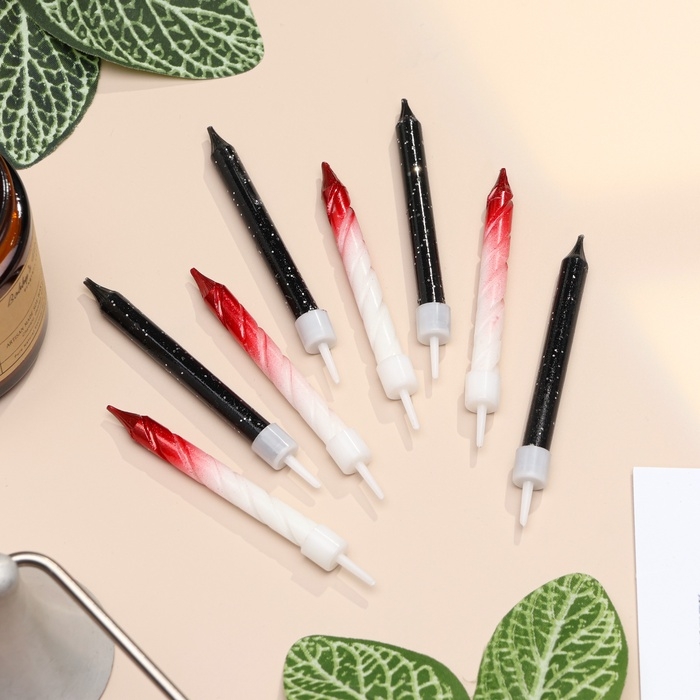 Свечи для торта Свечи для торта "Спираль", 6 шт, черные и градиент белый с красным