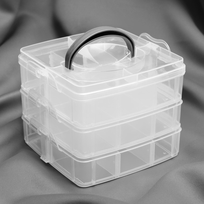 Органайзер для рукоделия, со съёмными ячейками, 3 яруса по 6 отделений, 15 × 16 × 12,5 см, с ручкой, цвет прозрачный Органайзер для рукоделия, со съёмными ячейками, 3 яруса по 6 отделений, 15 × 16 × 12,5 см, с ручкой, цвет прозрачный