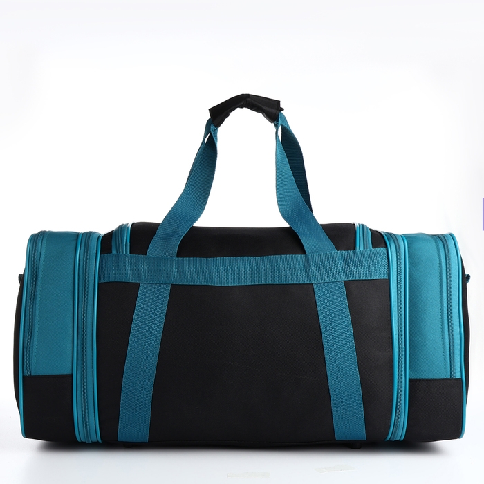 Сумка дорожная на молнии, с увеличением, 2 наружных кармана, длинный ремень, цвет чёрный/морской волны Сумка дорожная на молнии, с увеличением, 2 наружных кармана, длинный ремень, цвет чёрный/морской волны