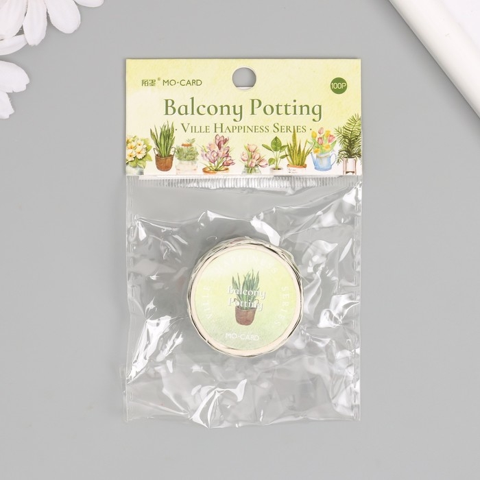 Наклейка бумага Наклейка бумага "Домашние цветы" 1,2 - 2,5 см 100 шт в рулоне 11х8 см