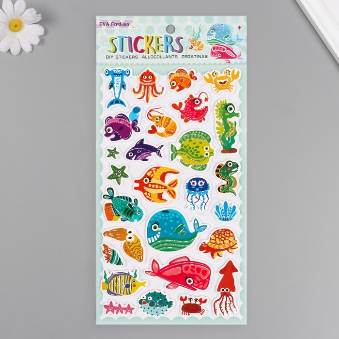 Наклейки для творчества бумага Наклейки для творчества бумага "Рыбный мир" 15х30 см