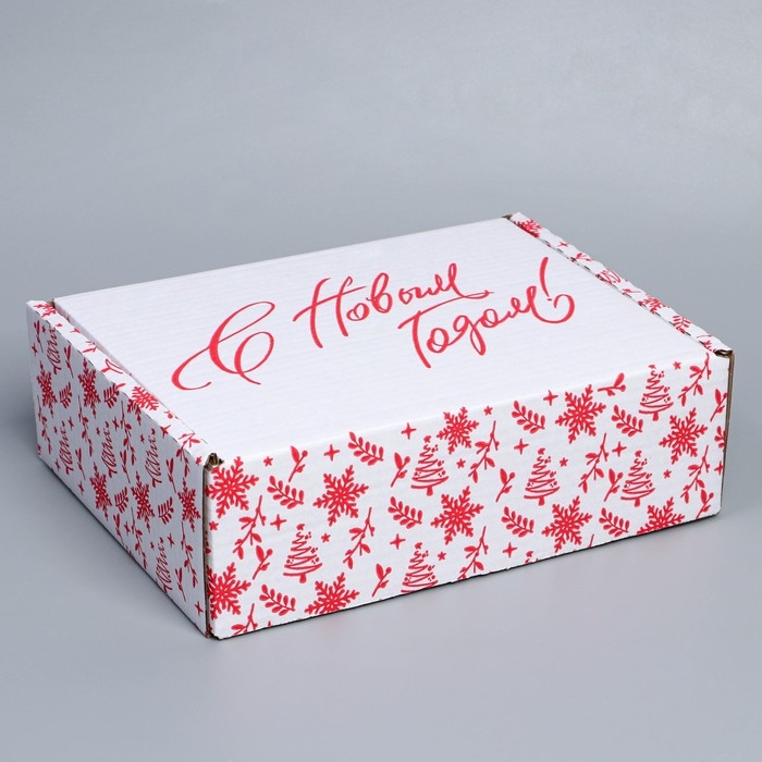 Коробка новогодняя складная «С новым годом», белый, 27 х 21 х 9 см, Новый год Коробка новогодняя складная «С новым годом», белый, 27 х 21 х 9 см, Новый год