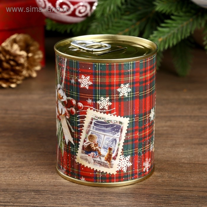 Копилка-банка металл  Копилка-банка металл "Новогодняя посылочка" 7,3х9,5 см