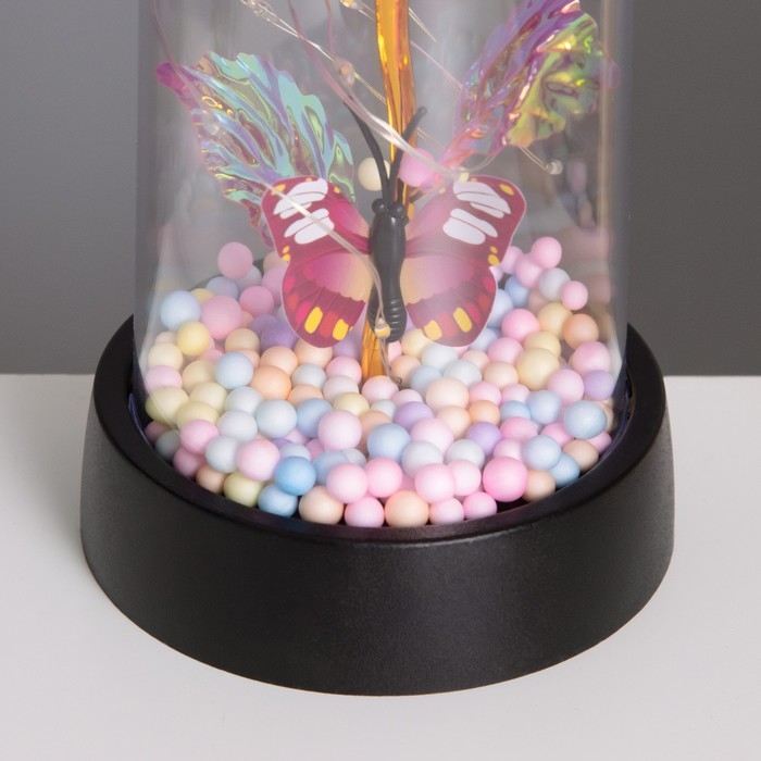 Ночник колба «Цветок с бабочкой» LED 3хAG10 красный 8,5х8,5х15,5см