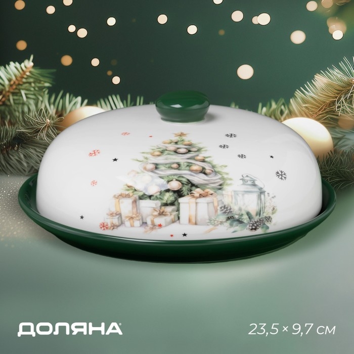 Блинница новогодняя Доляна «Приближение чуда», d=23 см, керамика, цвет белый Блинница новогодняя Доляна «Приближение чуда», d=23 см, керамика, цвет белый