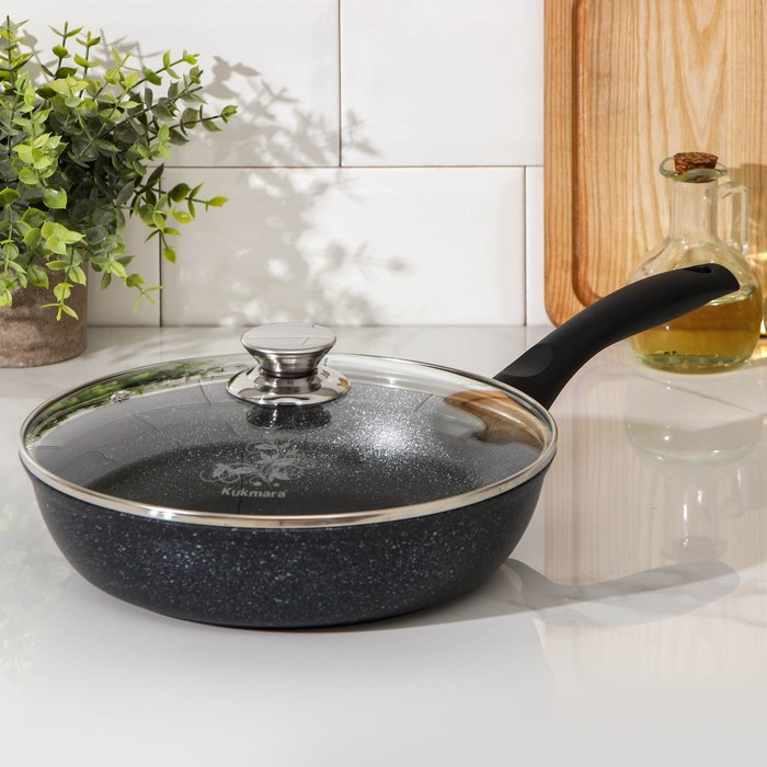 Сковорода, d=24 см, пластиковая ручка, стеклянная крышка, антипригарное покрытие, цвет тёмный мрамор Сковорода, d=24 см, пластиковая ручка, стеклянная крышка, антипригарное покрытие, цвет тёмный мрамор