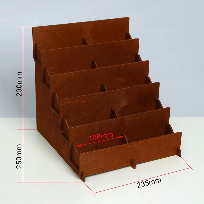 Подставка под открытки 10 ячеек по 10,8 см, 23,5×23×25 см, толщина 3 мм, цвет коричневый
