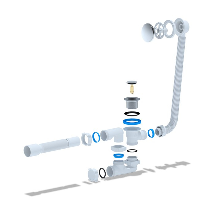Сифон  Сифон "АНИ Пласт" EC255, 1 1/2"х40, для ванны, перелив, с гибкой трубой, система "клик-клак"