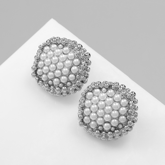 Серьги с жемчугом &laquo;Атмосфера&raquo; бусинки, цвет белый в серебре