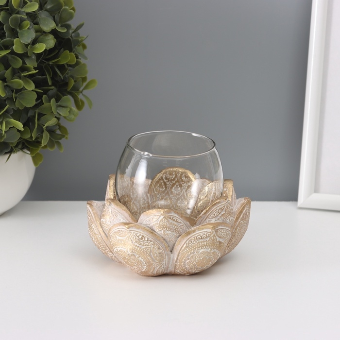 Подсвечник полистоун на 1 свечу  Подсвечник полистоун на 1 свечу "Лотос" золото 10,5х12х9 см