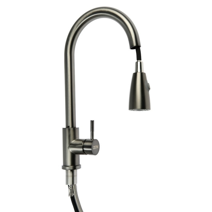 Смеситель для кухни ZEIN Z4961, нержавеющая сталь, с выдвижной лейкой, 2 режима, серый Смеситель для кухни ZEIN Z4961, нержавеющая сталь, с выдвижной лейкой, 2 режима, серый