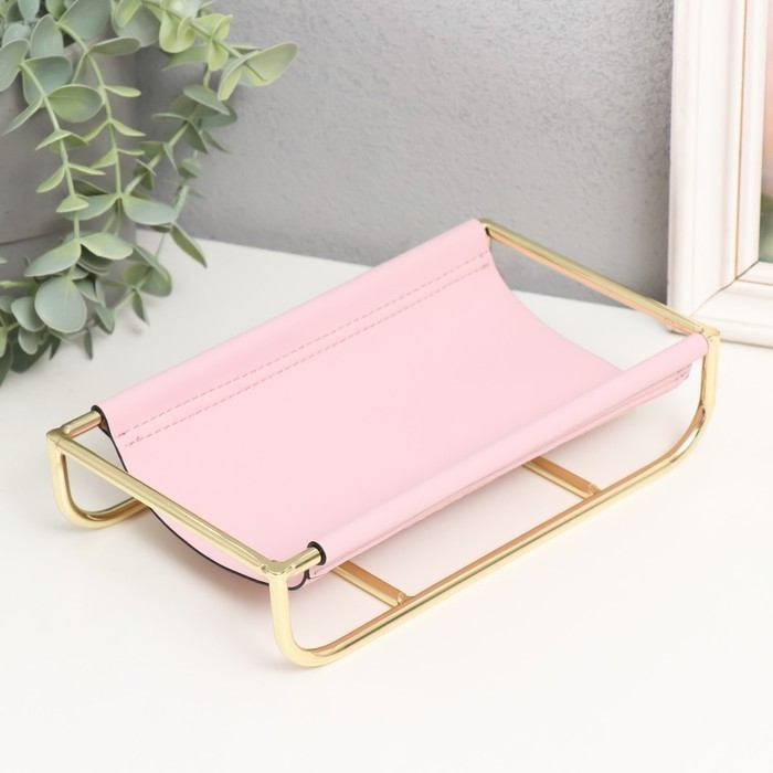 Подставка для мелочей металл, кожзам Подставка для мелочей металл, кожзам "Сканди" бледно-розовая 21х12х5 см