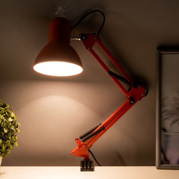 Лампа настольная Е27, h=55 см, шарнирная, на зажиме (220В) красная RISALUX