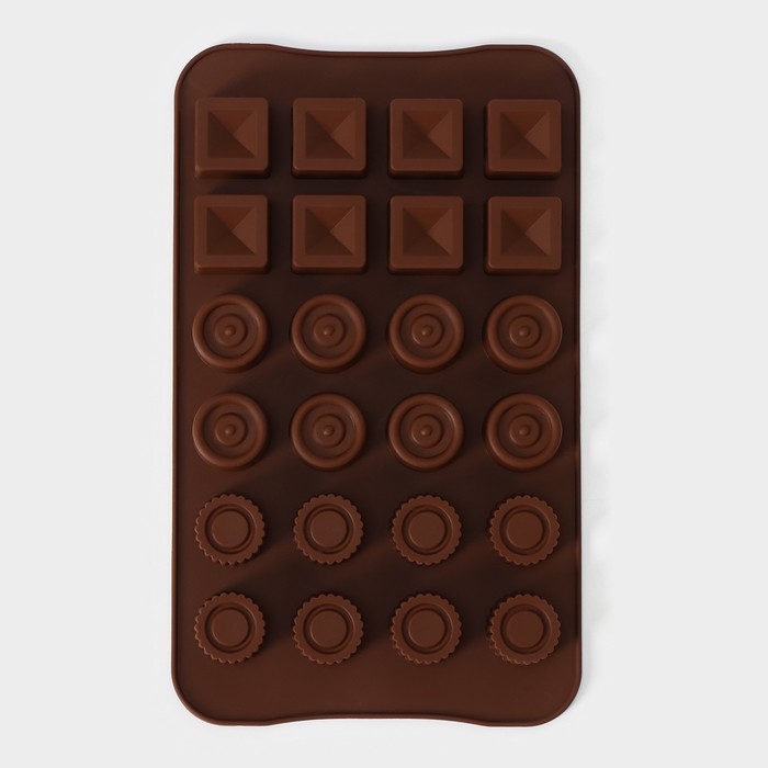 Форма для конфет и шоколада Доляна «Коробка конфет», силикон, 23,2×13,8×0,5 см, 24 ячейки, цвет коричневый Форма для конфет и шоколада Доляна «Коробка конфет», силикон, 23,2×13,8×0,5 см, 24 ячейки, цвет коричневый