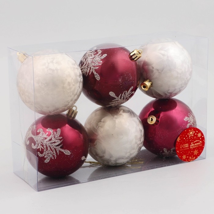 Набор шаров пластик d-8 см, 6 шт Набор шаров пластик d-8 см, 6 шт "Ночка" элит узор, бордовый золото