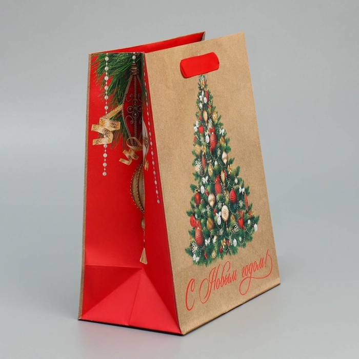 Пакет подарочный новогодний крафтовый вертикальный «Ёлочка», MS 18 х 23 х 10 см, Новый год Пакет подарочный новогодний крафтовый вертикальный «Ёлочка», MS 18 х 23 х 10 см, Новый год