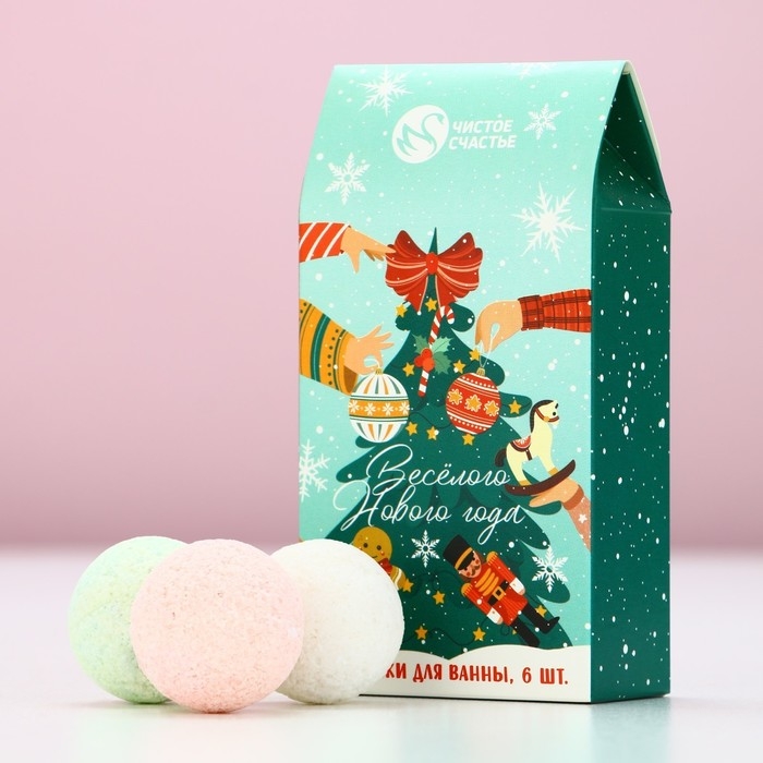 Подарочный набор косметики «Весёлого Нового Года», бомбочки для ванны, 6 х 20 г, аромат брусничного сиропа, сладкой ваты и яблочного штруделя, ЧИСТОЕ СЧАСТЬЕ Подарочный набор косметики «Весёлого Нового Года», бомбочки для ванны, 6 х 20 г, аромат брусничного сиропа, сладкой ваты и яблочного штруделя, ЧИСТОЕ СЧАСТЬЕ