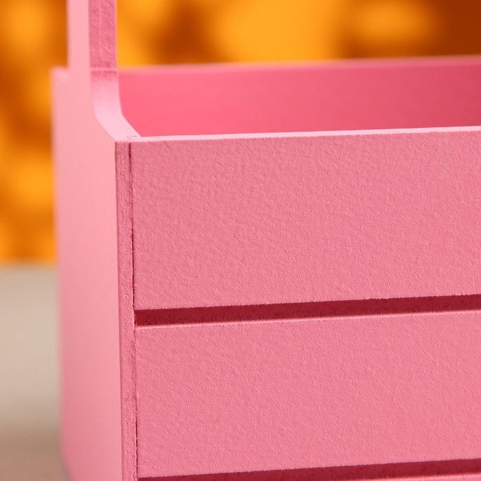 Кашпо деревянное 25.5×15×30 см "Аром", ручка канат, Розовый Коралл