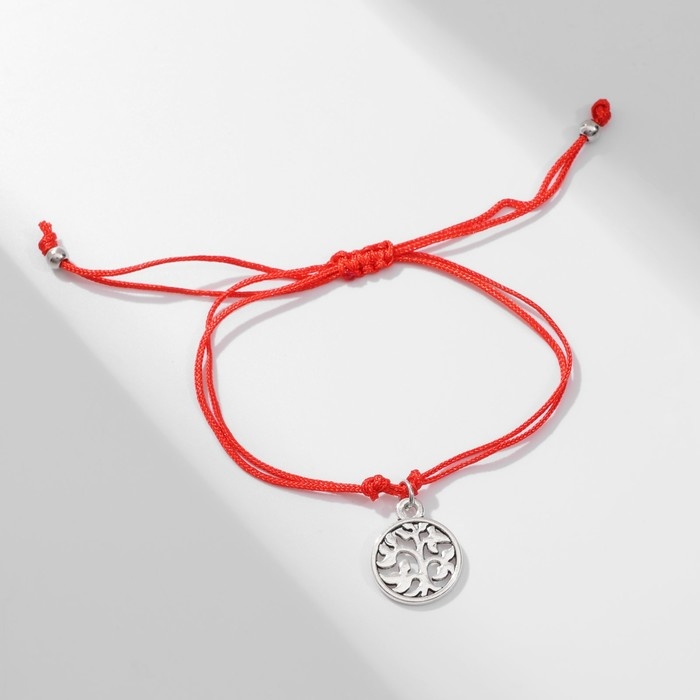 Браслет-оберег «Красная нить» денежное дерево, цвет чернёное серебро, 20 см