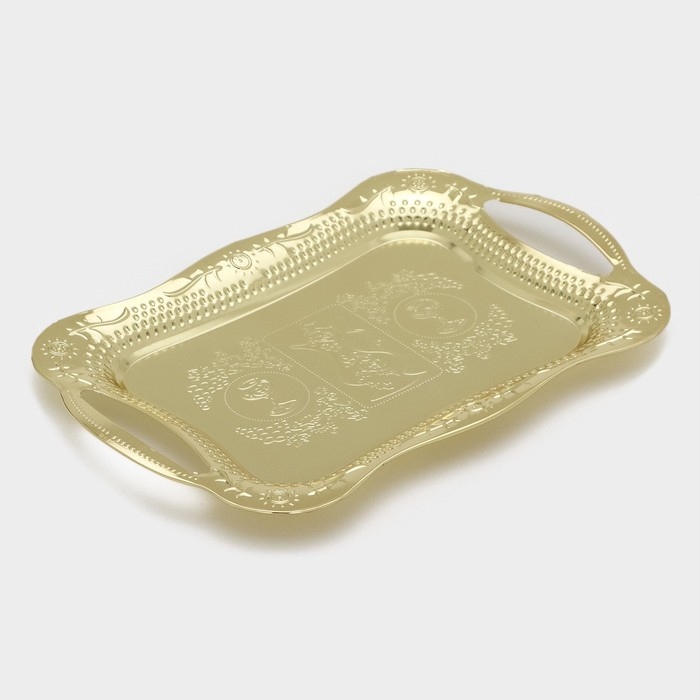 Поднос из нержавеющей стали с ручками «Изобилие. Золото», 31×20×2 см, цвет золотой Поднос из нержавеющей стали с ручками «Изобилие. Золото», 31×20×2 см, цвет золотой