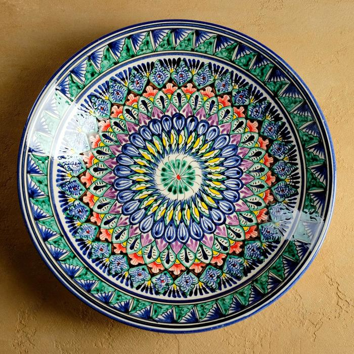 Ляган Риштанская Керамика  Ляган Риштанская Керамика "Узоры", 33 см, синий, глубокий