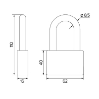 Замок навесной, тип 6, 7х70 мм, длинная дужка