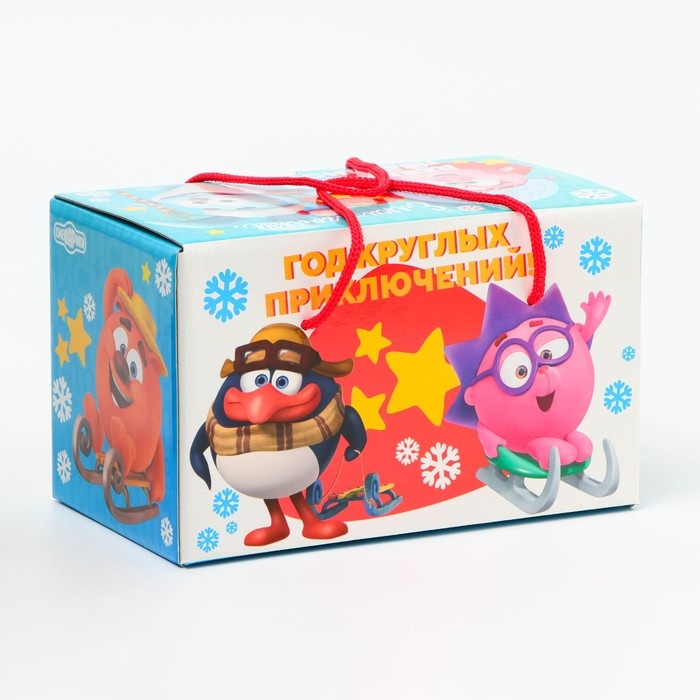Новый год. Подарочная коробка Новогодняя Посылка Новый год. Подарочная коробка Новогодняя Посылка "Смешарики" с веревочными ручками 20 х 12 х 12 см.