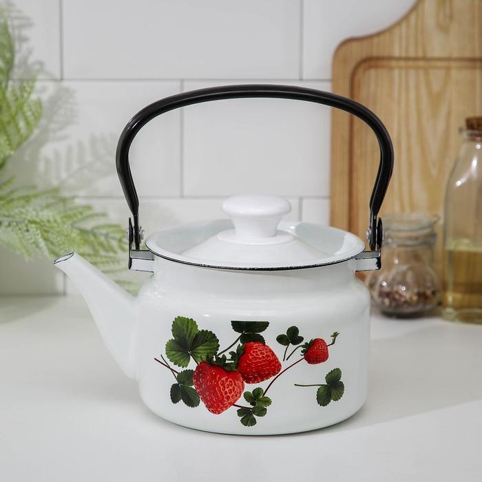 Чайник эмалированный цилиндрический, 1,5 л, деколь МИКС, цвет белый Чайник эмалированный цилиндрический, 1,5 л, деколь МИКС, цвет белый