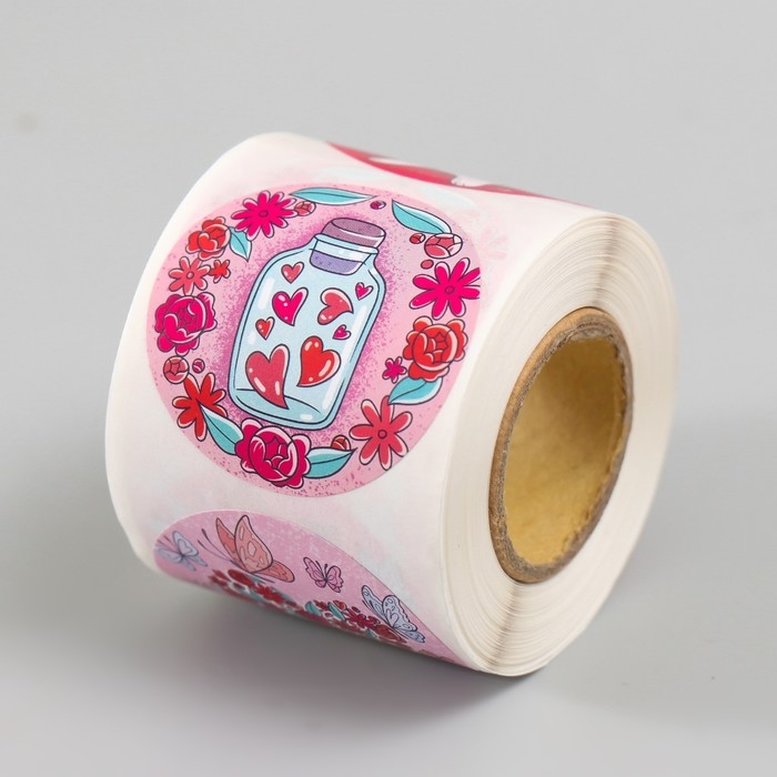 Наклейка бумага Наклейка бумага "Котики и любовь" d=3,8 см 252 шт в рулоне