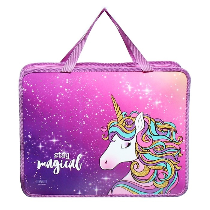 Папка с ручками А4, 330 х 260 х 75 мм, пластиковая, ручки-тесьма, Calligrata Папка с ручками А4, 330 х 260 х 75 мм, пластиковая, ручки-тесьма, Calligrata "Единорог!"