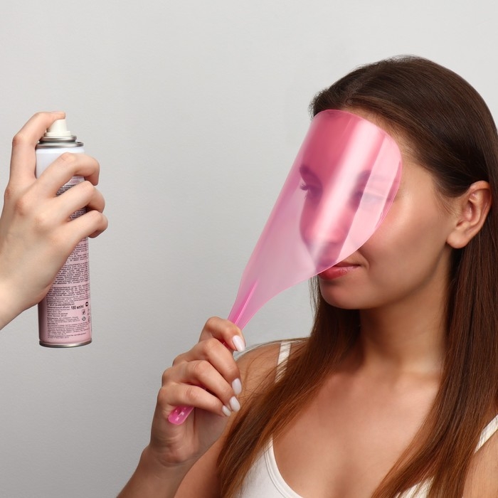 Экран для защиты лица, с ручкой, 31,5 × 13,5 см, цвет розовый Экран для защиты лица, с ручкой, 31,5 × 13,5 см, цвет розовый