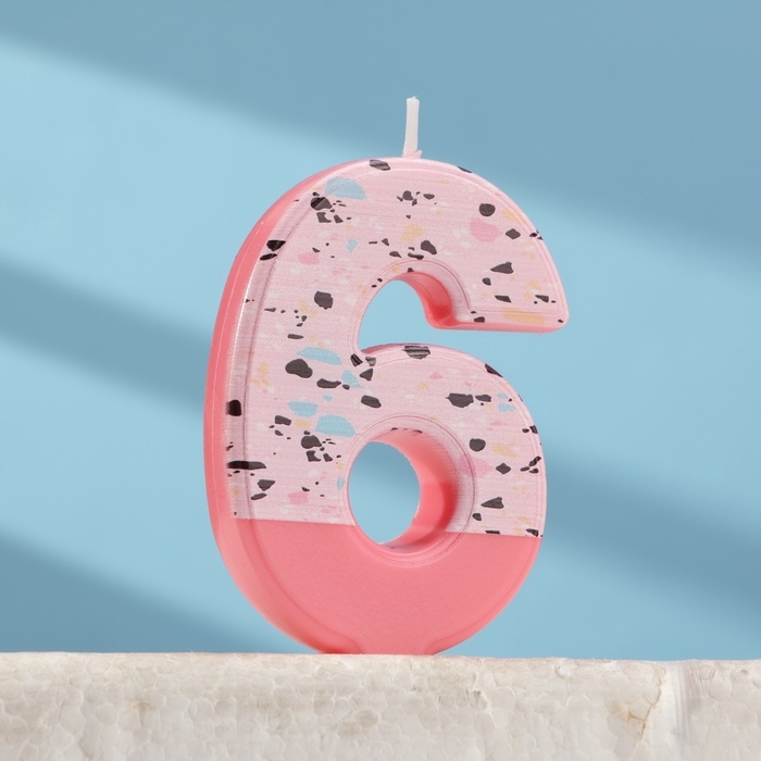 Свеча для торта "Мозайка", цифра "6", розовый