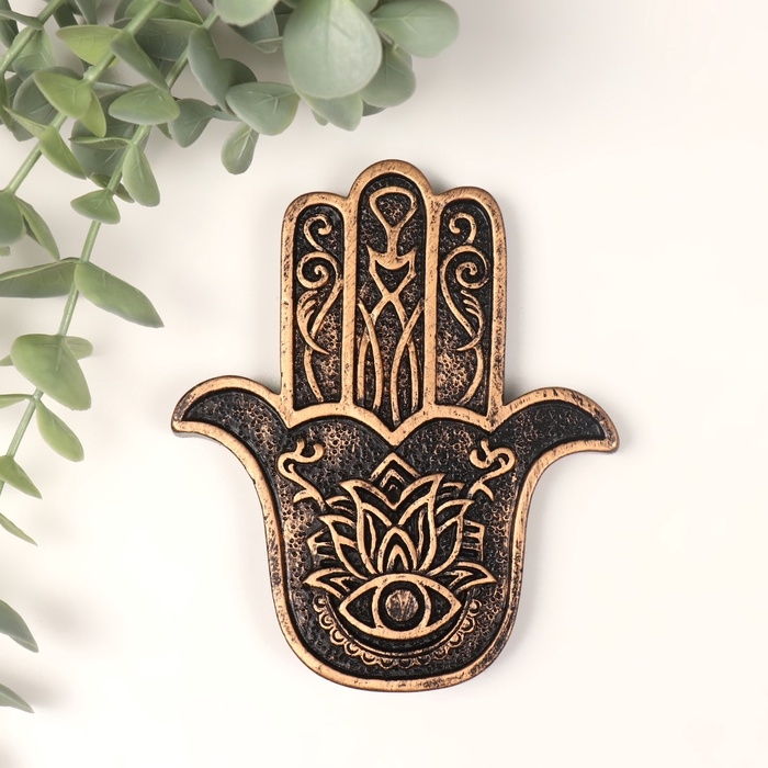 Подставка под благовония полистоун Подставка под благовония полистоун "Рука Фатимы" бронза 9,2x11x1 см