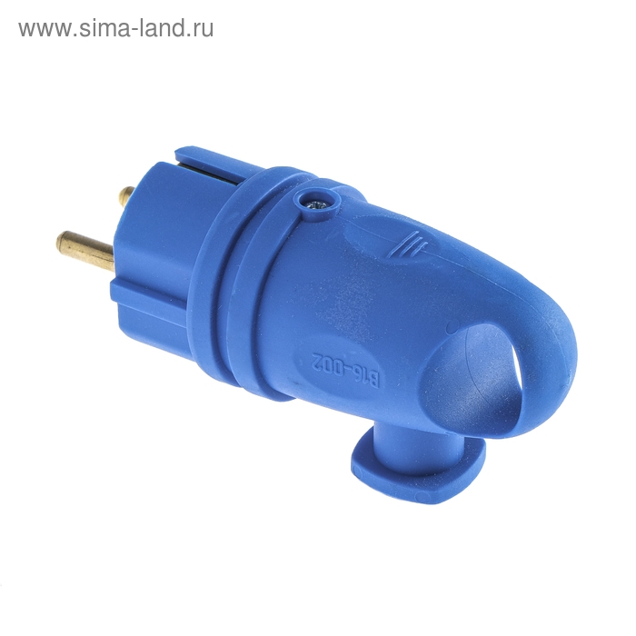 Вилка переносная угловая с кольцом В16-002, 16 А, 250 В, IP44, с з/к, каучук, синяя Вилка переносная угловая с кольцом В16-002, 16 А, 250 В, IP44, с з/к, каучук, синяя