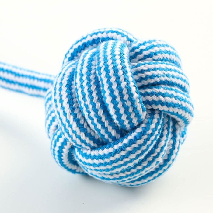 Игрушка-дразнилка для собак с шариком из каната, до 85 г, до 38 см, голубая/белая Игрушка-дразнилка для собак с шариком из каната, до 85 г, до 38 см, голубая/белая
