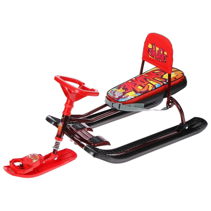 Снегокат «Тимка спорт 4-1 Граффити», ТС4-1/GR, со спинкой и ремнём безопасности, цвет чёрный/бордовый/красный Снегокат «Тимка спорт 4-1 Граффити», ТС4-1/GR, со спинкой и ремнём безопасности, цвет чёрный/бордовый/красный