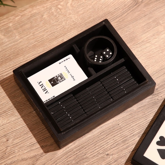 Игра настольная 3в1 (домино + кубики + карты) полирезин, МДФ Игра настольная 3в1 (домино + кубики + карты) полирезин, МДФ