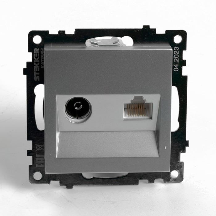 Розетка TV + компьютерная RJ-45 (механизм), STEKKER серия Катрин, серебро, GLS00-7106-03 Розетка TV + компьютерная RJ-45 (механизм), STEKKER серия Катрин, серебро, GLS00-7106-03