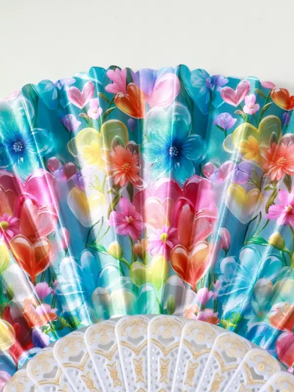 Веер пластик, текстиль Веер пластик, текстиль "Россыпь цветов" МИКС широкие лопасти 23 см