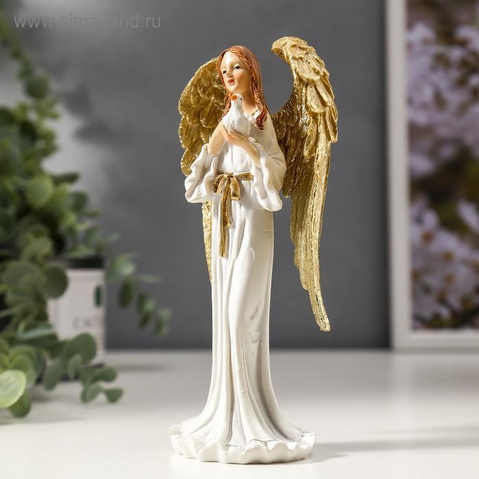 Сувенир полистоун Сувенир полистоун "Девушка ангел-хранитель с голубем, с золотыми крыльями" 16х8х5 см