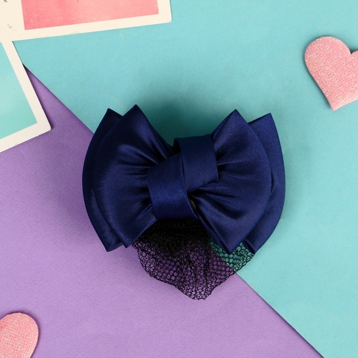 Заколка-автомат для волос Заколка-автомат для волос "Бантик" с сеточкой для пучка, d-10 см, синий