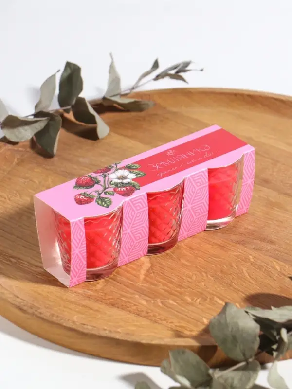 Ароматическая свеча в стакане, набор 3 шт., по 50 мл, 10 ч, 32 г, земляника