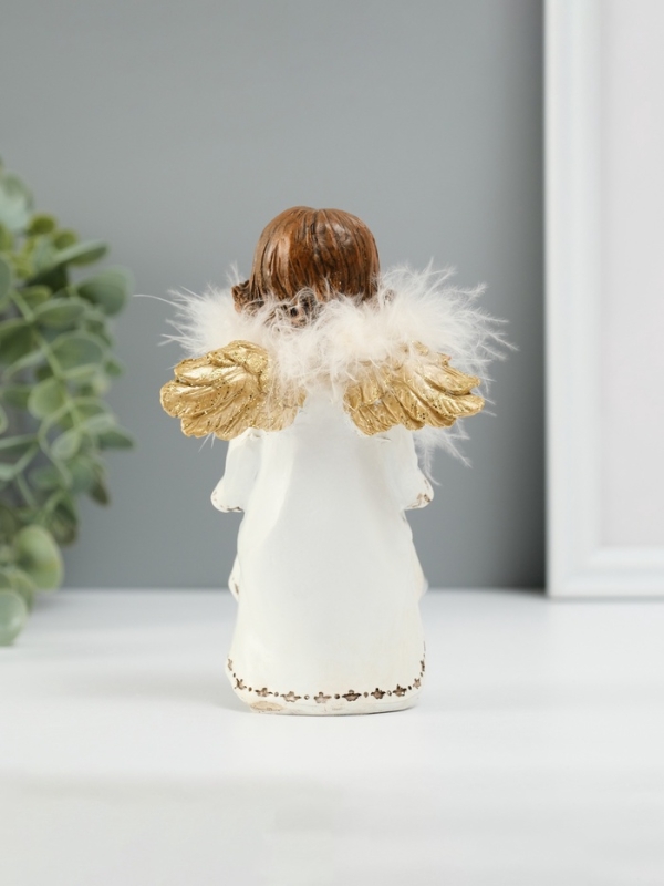 Сувенир полистоун "Ангелочек со звёздами в подоле" пух, золотые крылья 8,5х7х13 см