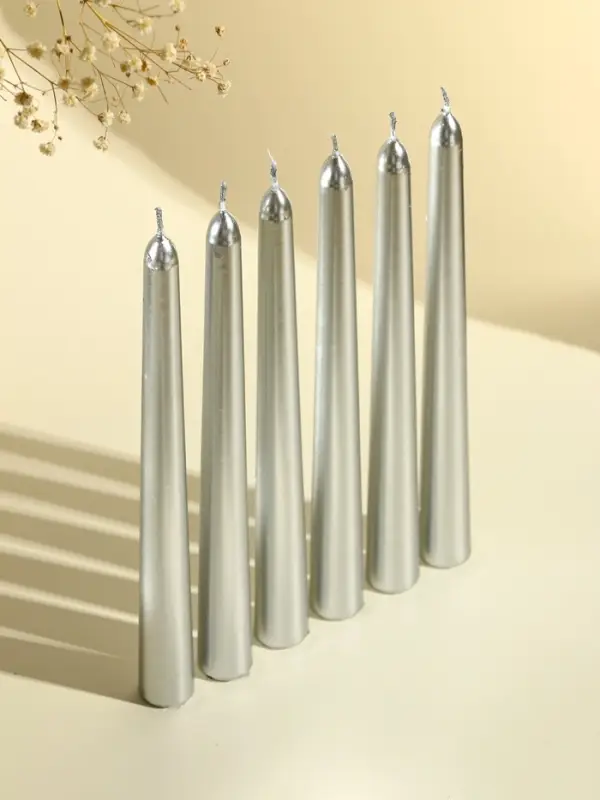 Набор свечей античных, 1.9&times;20 см, 6 шт., серебряный металлик