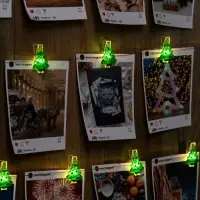 Гирлянда &laquo;Нить&raquo; 2 м роса с насадками &laquo;Прищепки-ёлки&raquo;, IP20, серебристая нить, 20 LED, батарейки ААх2 (нет в комплекте), свечение тёплое белое