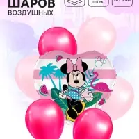 Шары воздушные, набор 7 шт розовый, фольга, латекс, Минни Маус