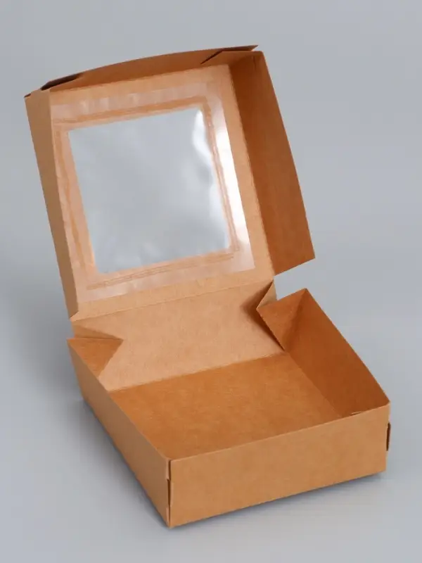 Коробка складная, с окном, крафт, 11.5&times;11.5&times;4 см