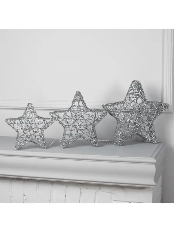 Светодиодная фигура &laquo;Звёзды серебристые&raquo; 20, 25, 30 см, металл, 220 В, свечение тёплое белое